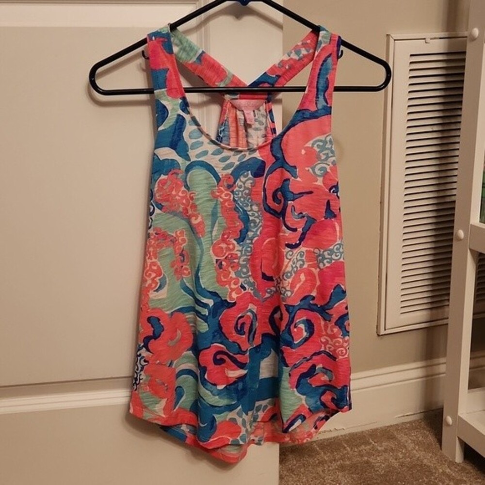Lilly Pulitzer Cordelia "I'm So Jelly" Pink & Blue Racerback Tank Size XXS